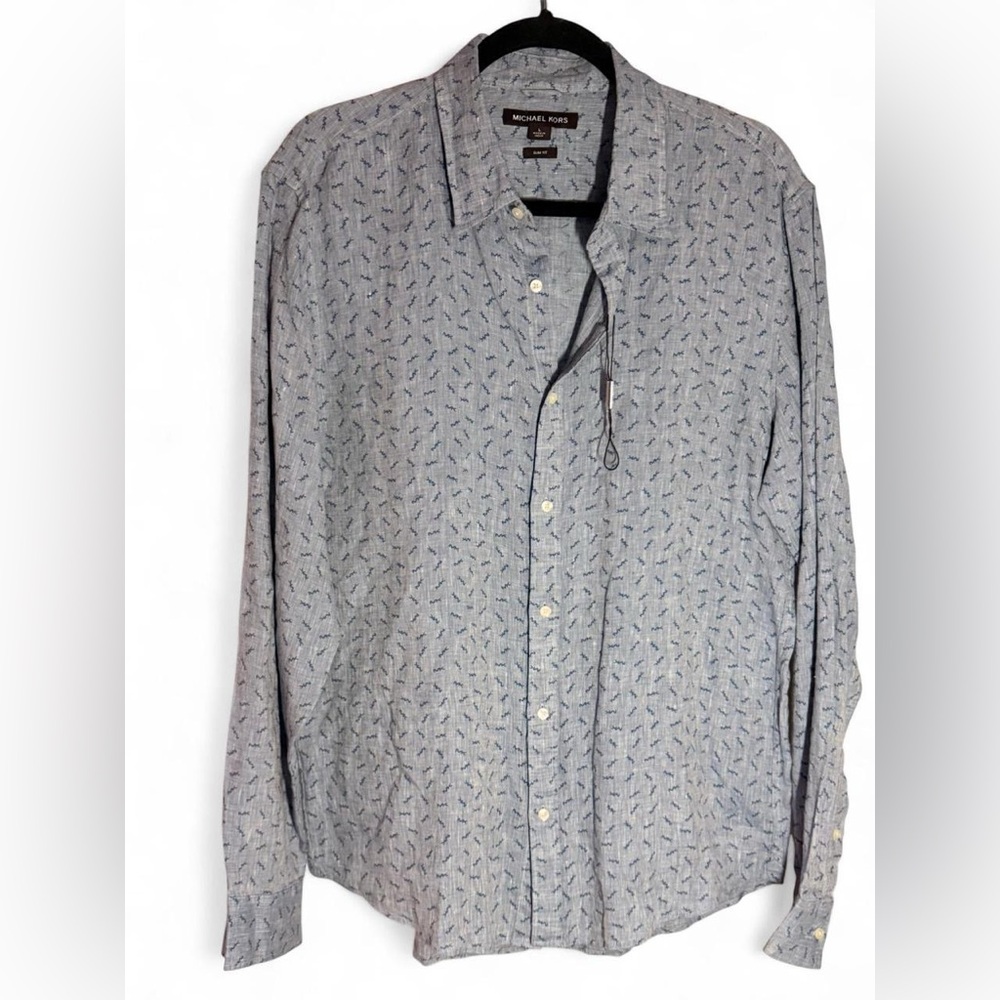Michael Kors Light Blue Patterned Button Down Shi… - image 1